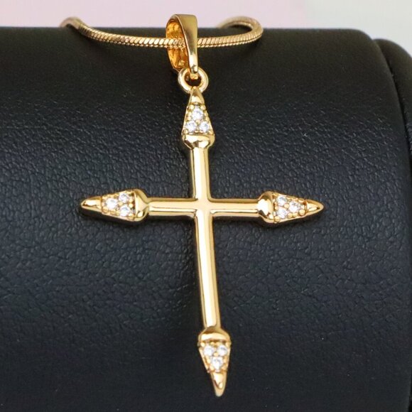 "Rose Gold Cross Pendant with Crystal Accents and Sleek Design, XPPT1863 - Picture 1 of 13